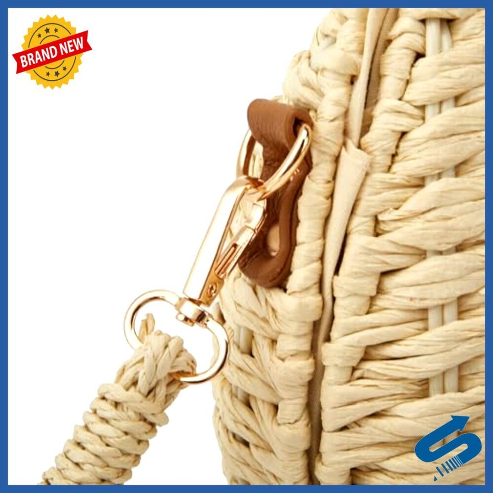 Straw Woven Crossbody Bag Dumpling Shape Retro Chic Summer Beach Purse - Picture 6 of 7